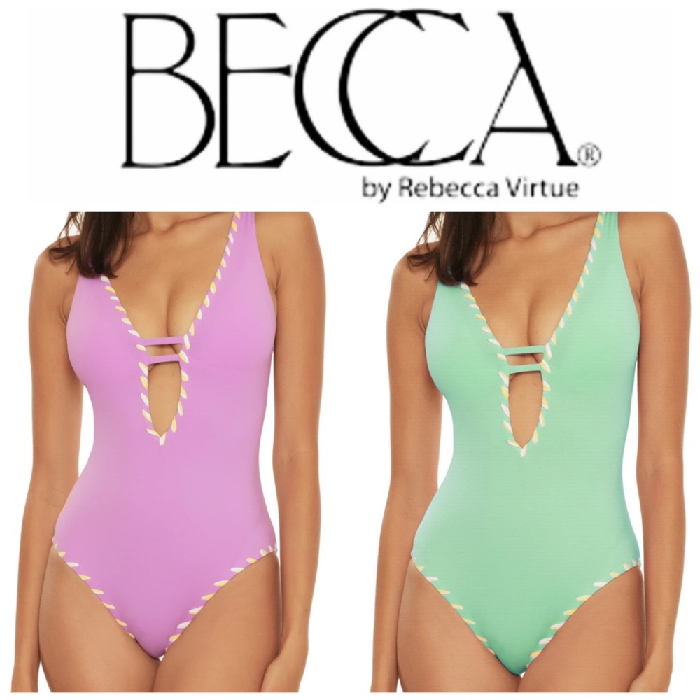 NEW BECCA Camille Reversible Plunge One Piece Swimsuit